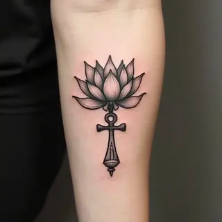 Lotus and Ankh Symbol Tattoo: A Delicate Design