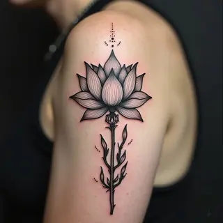 Elegant Black and White Lotus Flower Tattoo Design