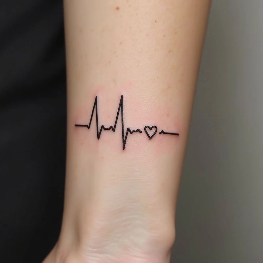 Minimalist Heartbeat & Love Tattoo Design