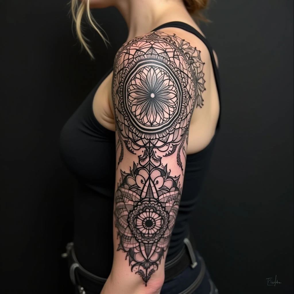 Intricate Geometric Sleeve Tattoo Design