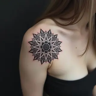 Intricate Geometric Mandala Shoulder Tattoo