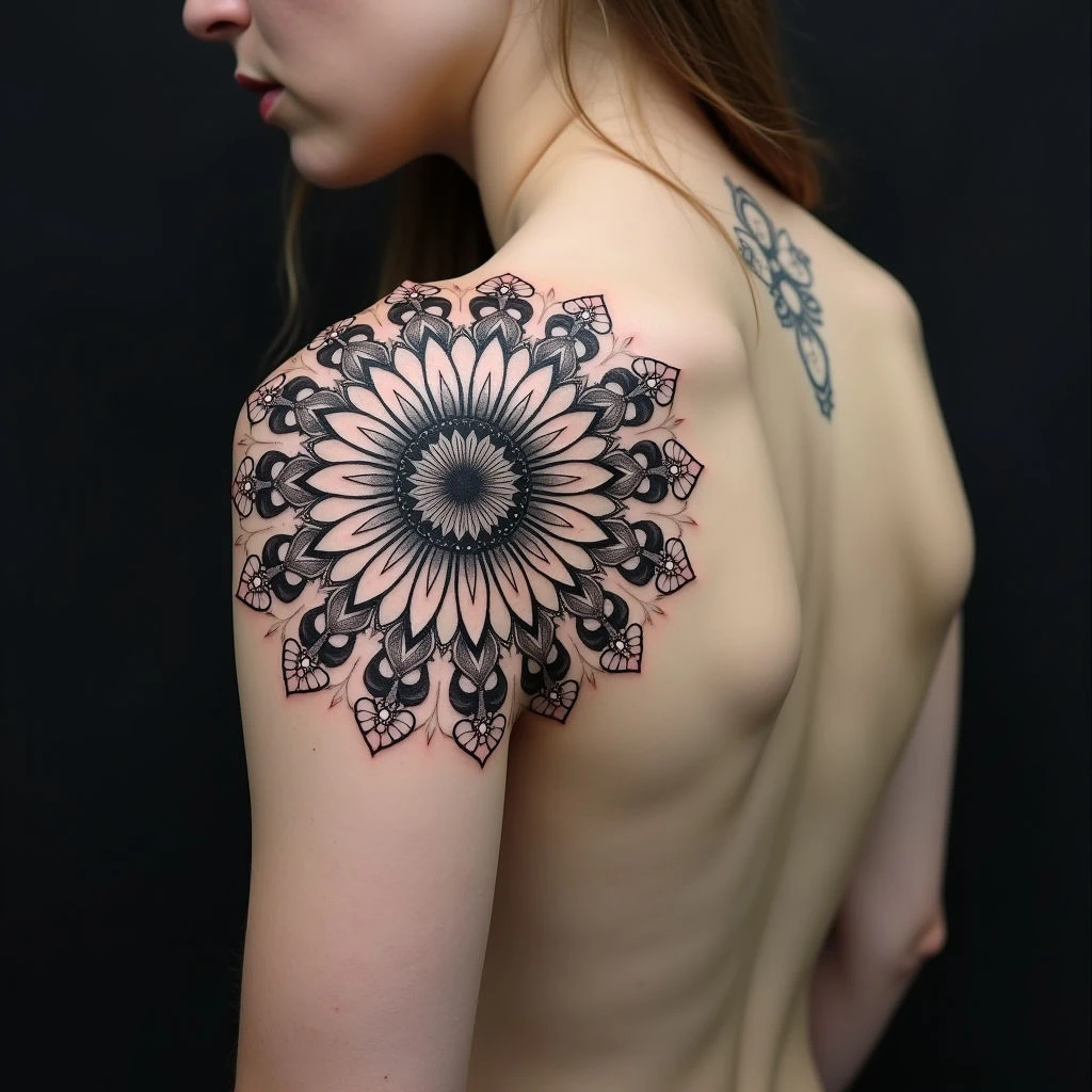 Intricate Geometric Mandala Shoulder Tattoo