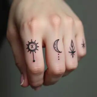 Delicate Finger Symbols: A Study in Minimalist Tattoo Art