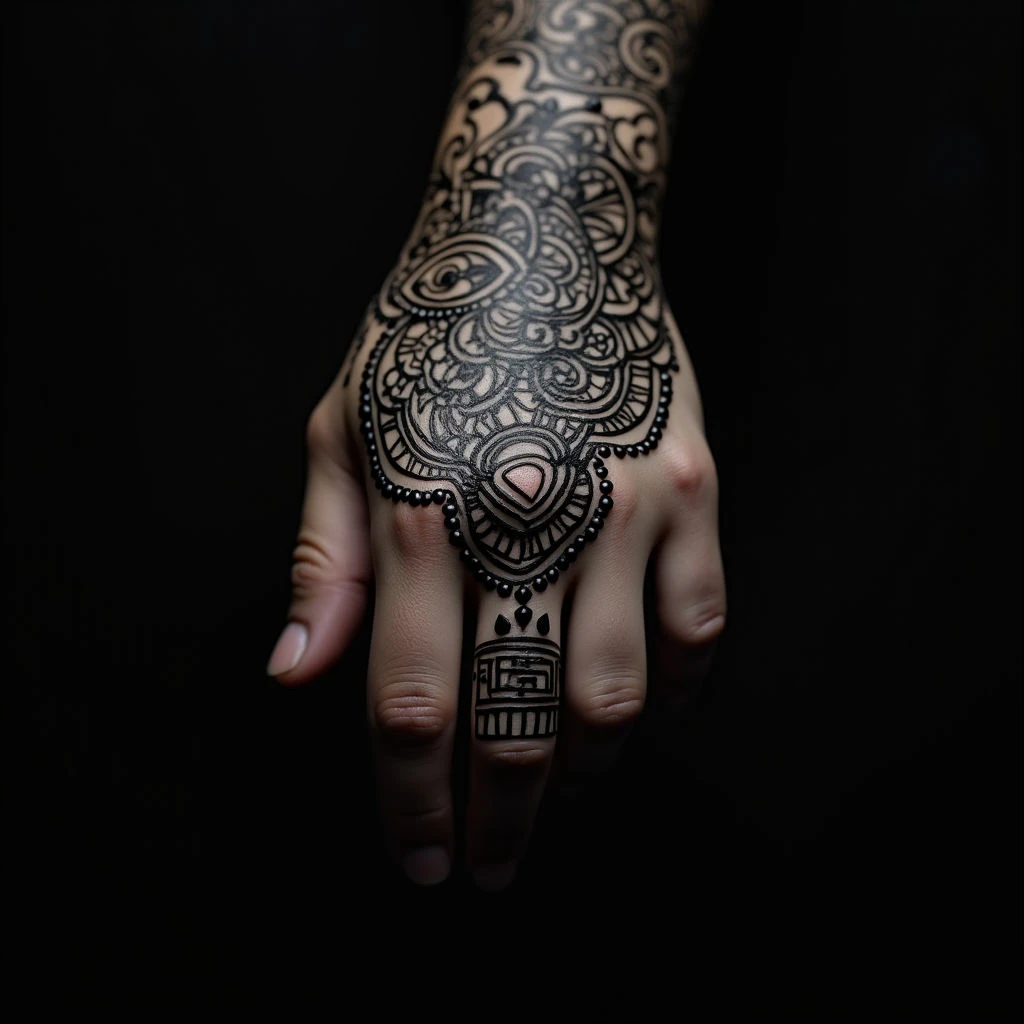 Dramatic Blackout Mehndi Design for Front Hand Coverage