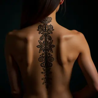 Beautiful Mehndi Tattoo Design for Girls - Spine Placement