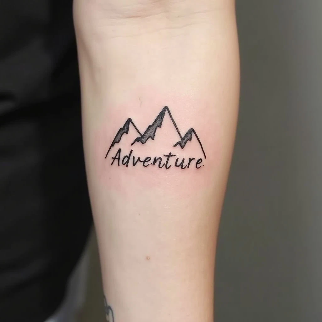 Minimalist Mountain Adventure Tattoo Design
