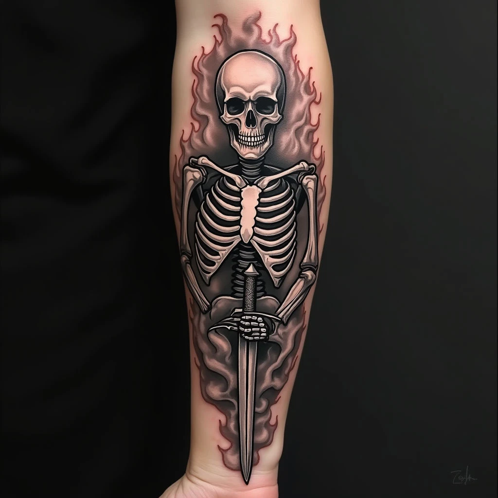 Dramatic Skull Half Sleeve Tattoo Design