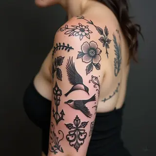 Micro Tattoo Collection on Upper Arm