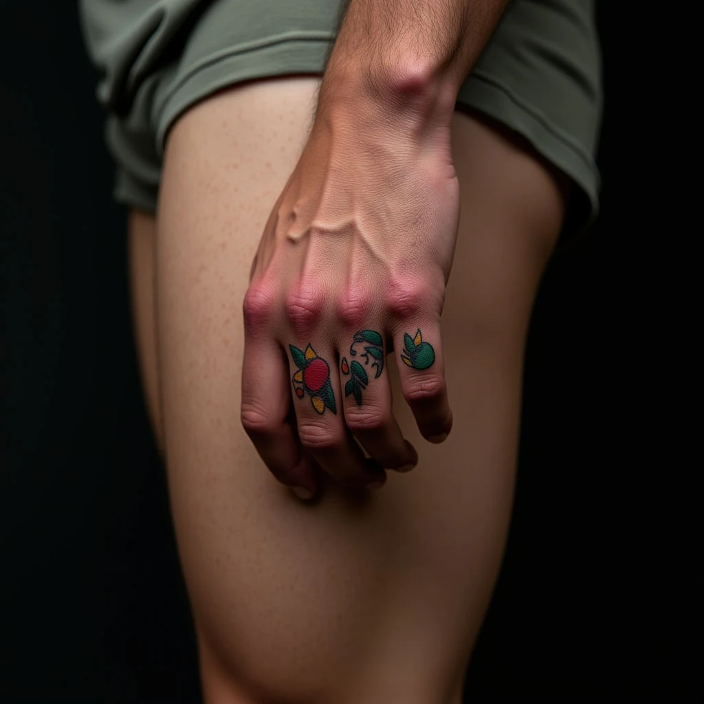 Bold & Subtle: Abstract Thigh Tattoos for Men in Black, Red, Yellow & Green