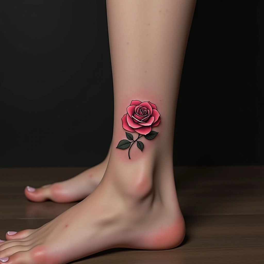 Delicate Pink Rose Ankle Tattoos: Minimalist Beauty