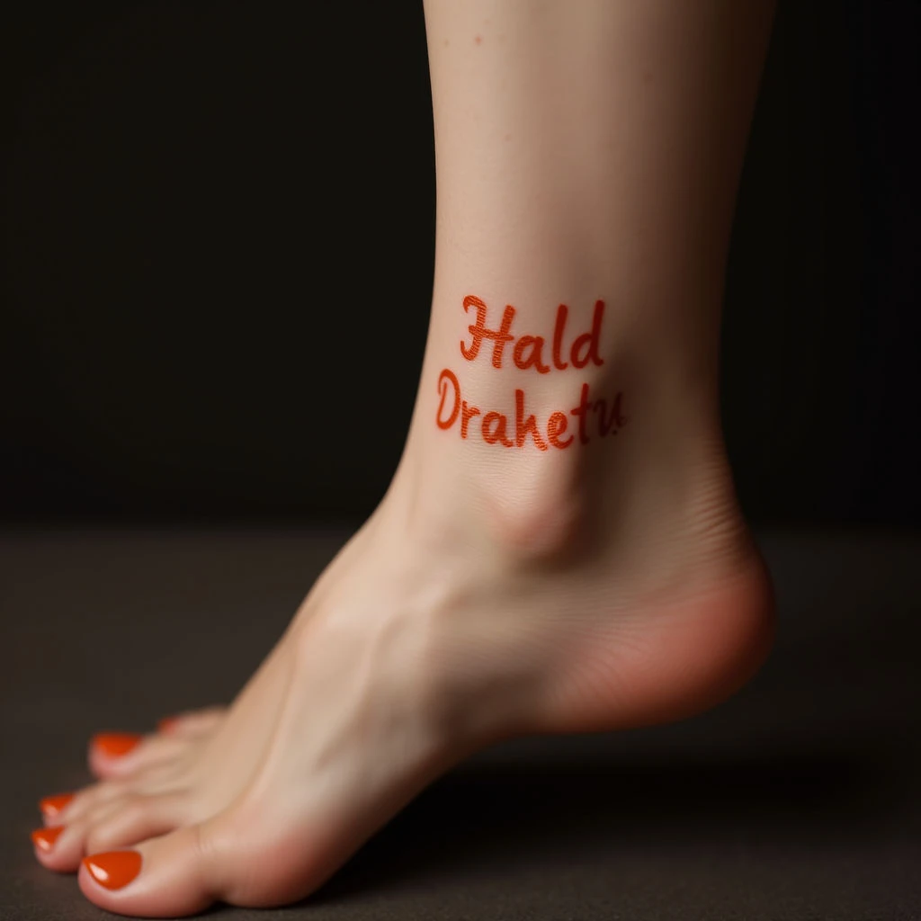 Tiny & Fierce: Minimalist Ankle Tattoos in Red-Orange