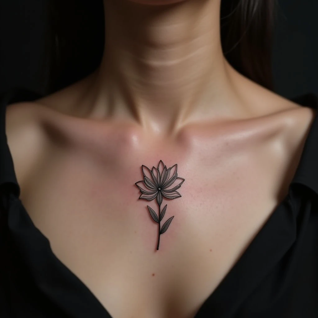 Delicate Black Grey Pastel Tattoos for Women's Collarbone