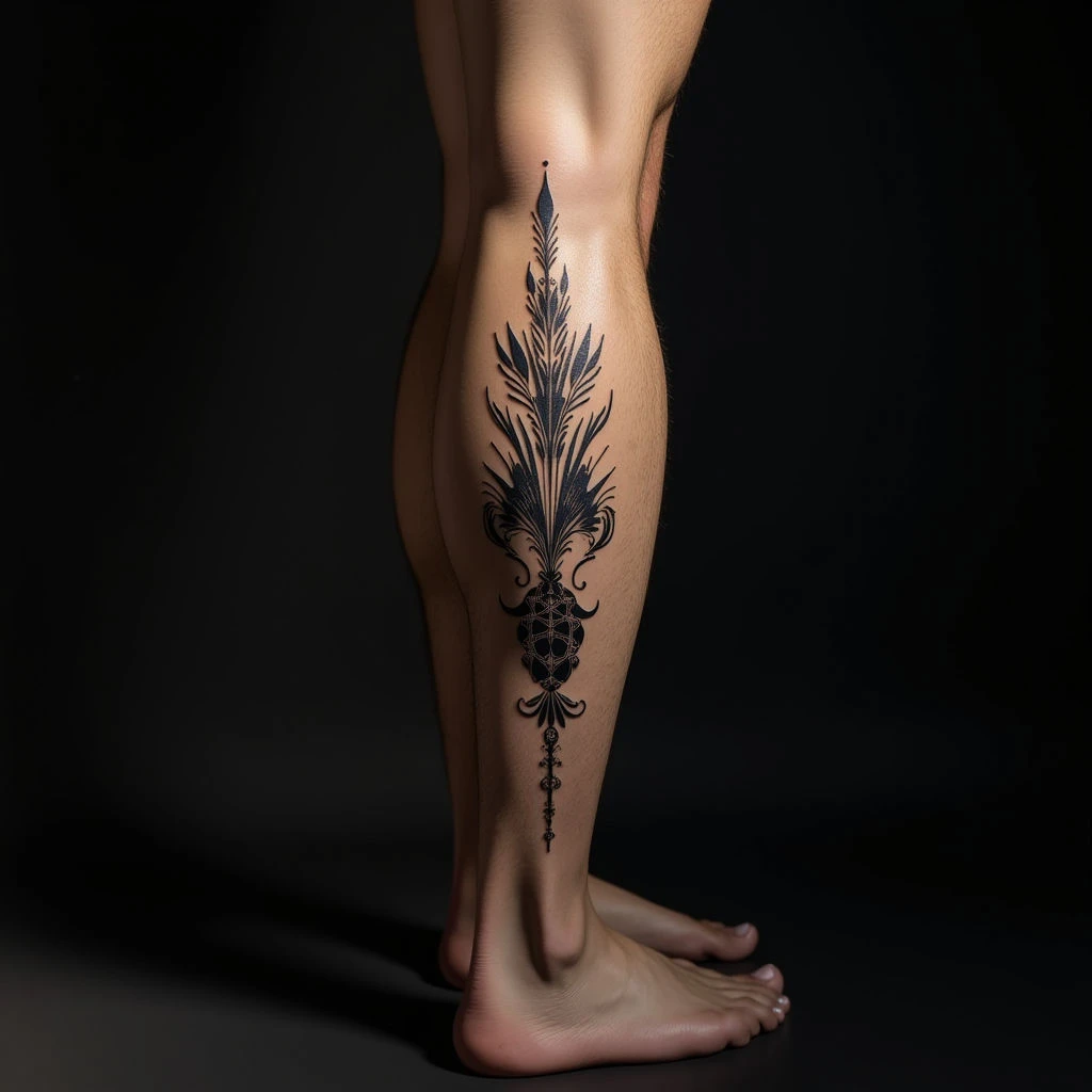 Cool & Simple Calf Tattoos: Blackwork Inspiration