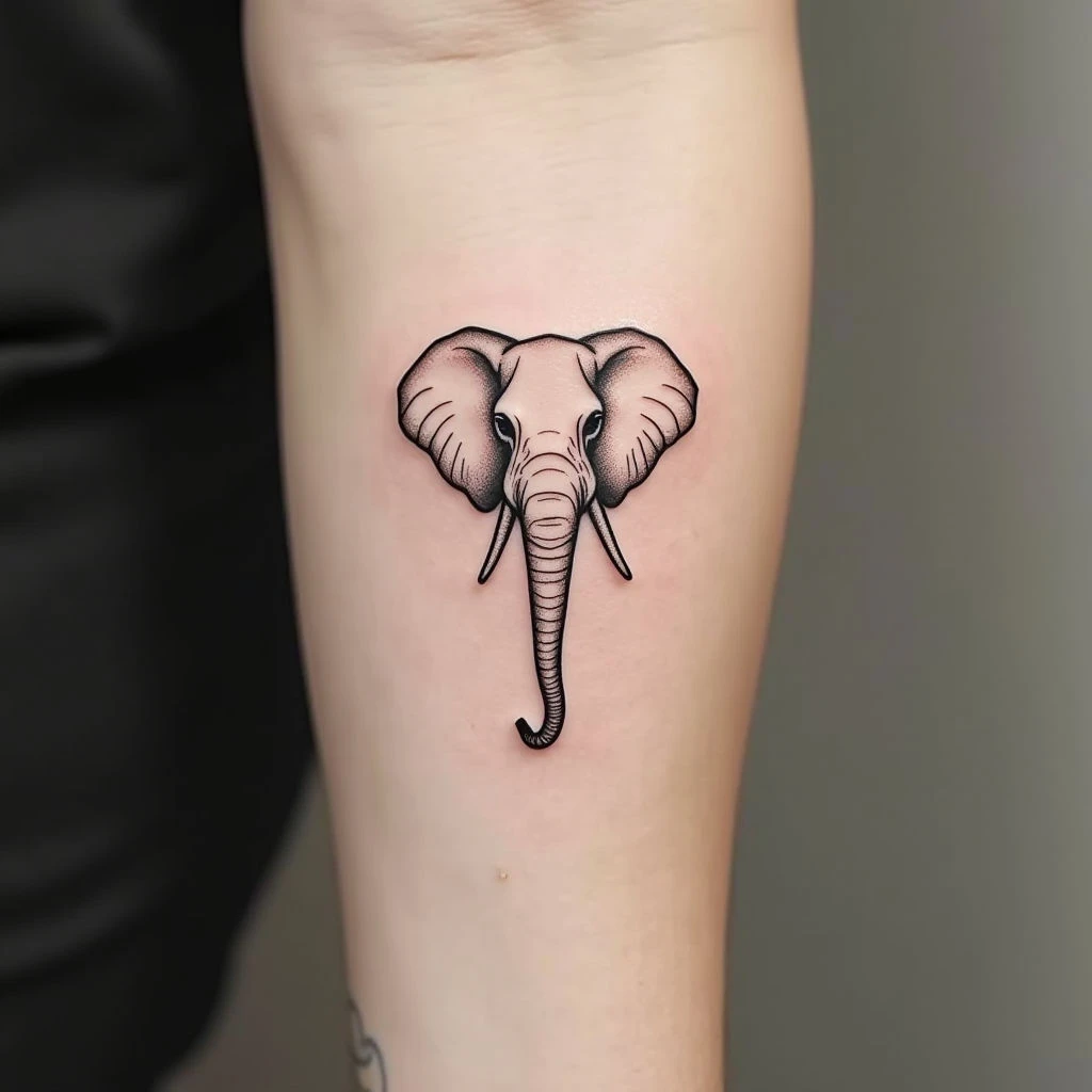 Minimalist Elephant Line Work Tattoo