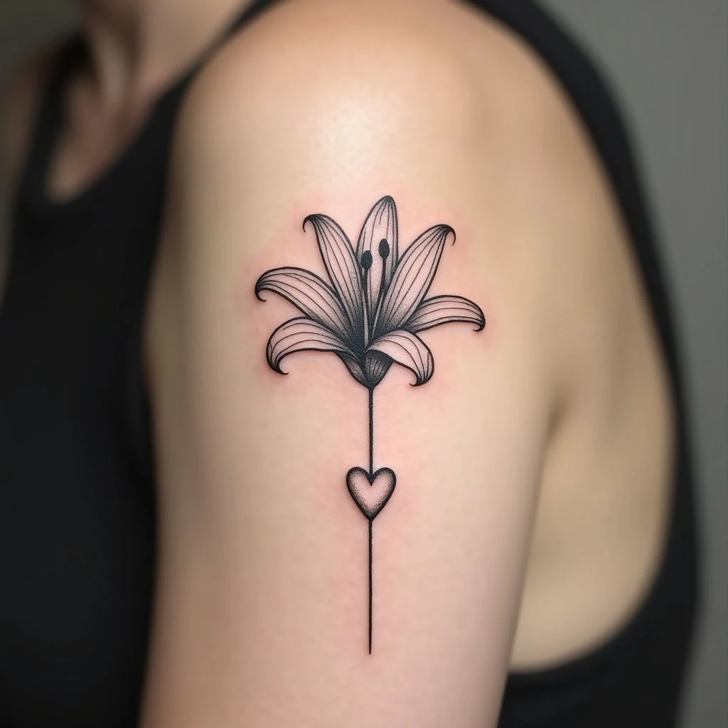Delicate Lily and Heart Tattoo Design Inspiration