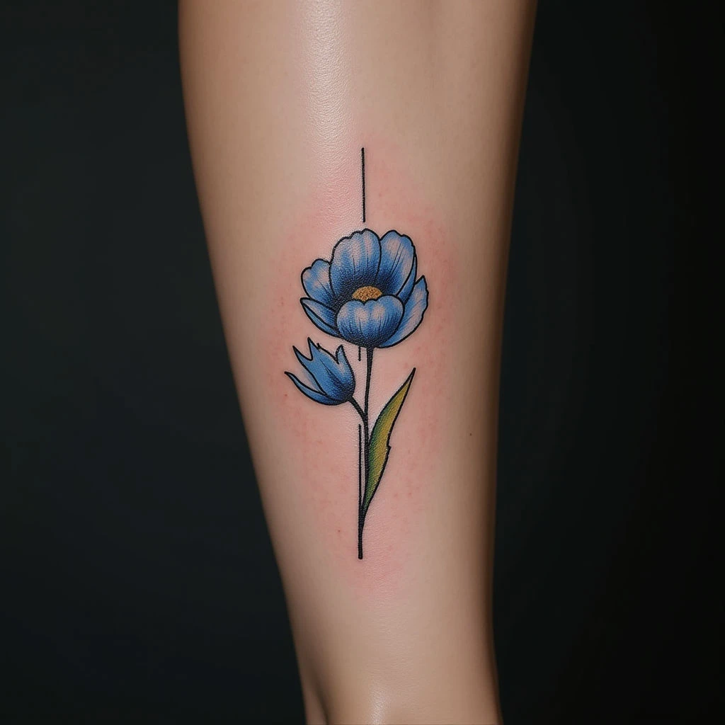 Delicate Blue Linework Tattoos for Girls - Hand Inspiration