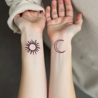 Minimalist Sun and Moon Wrist Tattoos: A Study in Balance