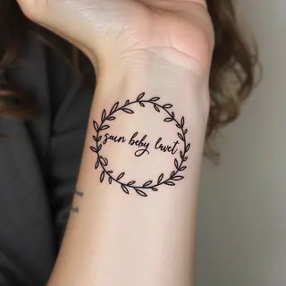 Minimalist Botanical Wrist Tattoo with Script Inscription