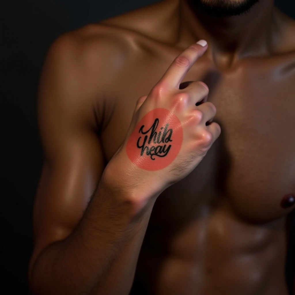 Bold Wrist Calligraphy Tattoos for Men in Red-Orange Hues
