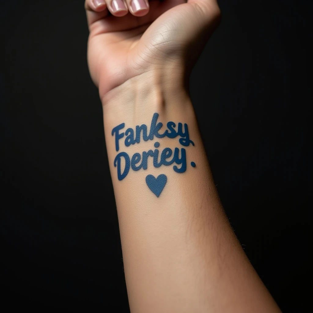 Meaningful Words for Men's Wrist Tattoos: Blue Illustrative Designs
