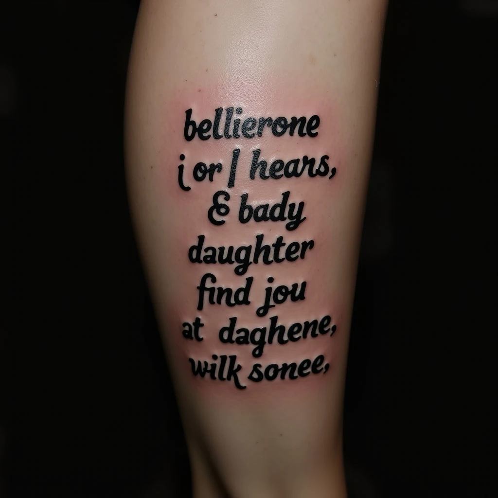Touching Mother & Child Tattoo Quotes in Black and Grey on the Leg