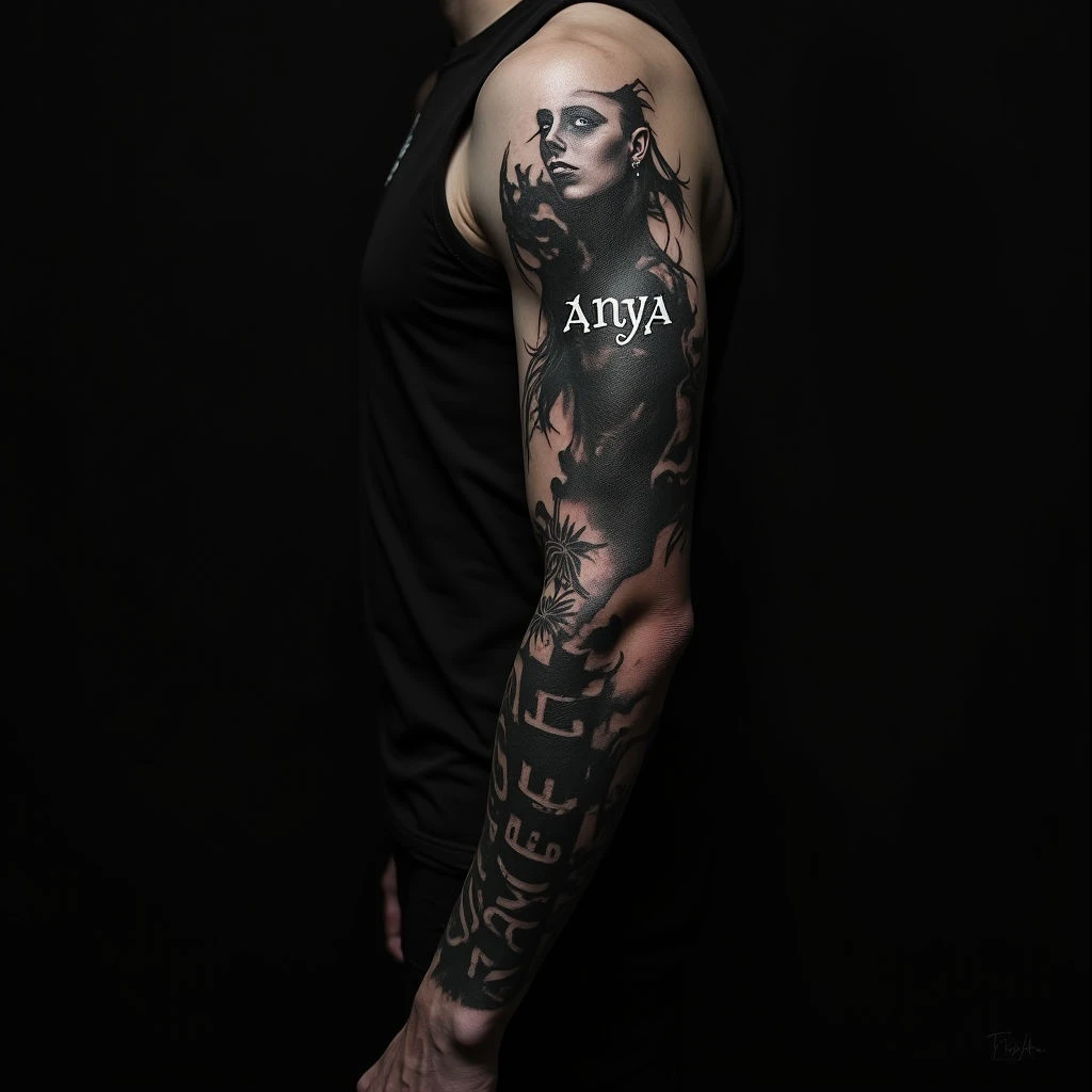 Name Tattoo Designs on Bicep: Bold & Dramatic Inks