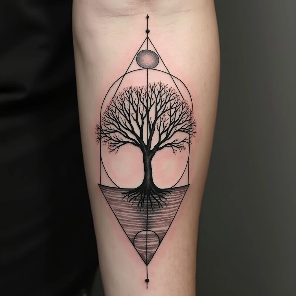 Geometric Tree Tattoo: Nature Meets Precision