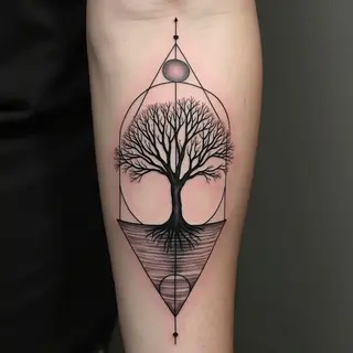 Geometric Tree Tattoo: Nature Meets Precision