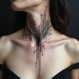 Abstract Circuitry Neck Tattoo Design