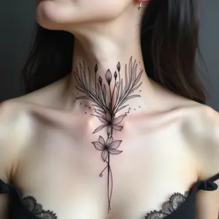 Botanical Neck Tattoo: Delicate Beauty and Intricate Detail