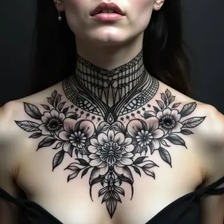 Intricate Floral Geometric Neck Tattoo