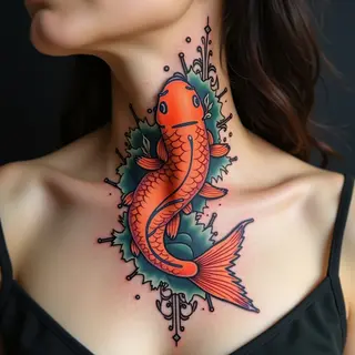 Koi Fish Neck Tattoo: A Neo-Traditional Masterpiece