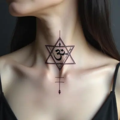 Geometric Om Symbol Neck Tattoo Design