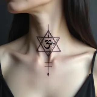 Geometric Om Symbol Neck Tattoo Design