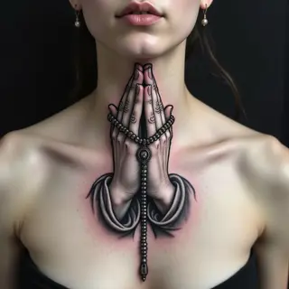 Praying Hands Tattoo with Rosary Design