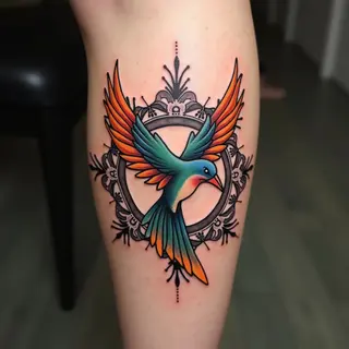 Neo-Traditional Bird and Mandala Tattoo Design