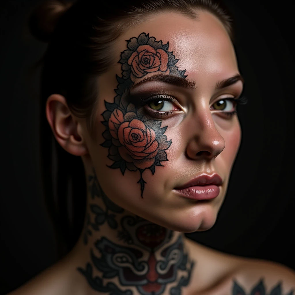 Neo Traditional Biomechanical Face Tattoos: A Copper Awakening