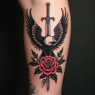 Neo Traditional Eagle, Rose & Dagger Flash Design