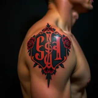 Neo-Traditional Family Name Tattoos on Shoulders