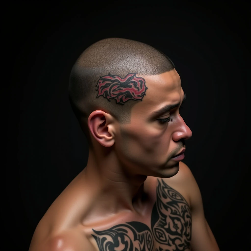 Neo-Traditional Head Cover-Up Tattoos for Women (Black & Red)