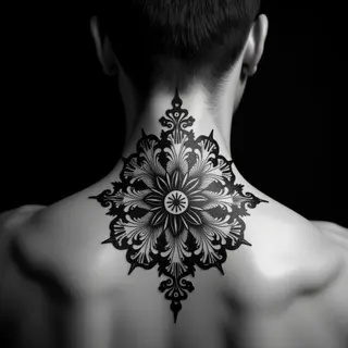 Striking XXL Neo Traditional Mandala Neck Tattoo Designs