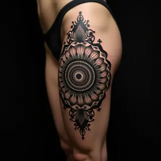 Neo Traditional Mandala Sleeve Tattoo on Thigh | Inspiration