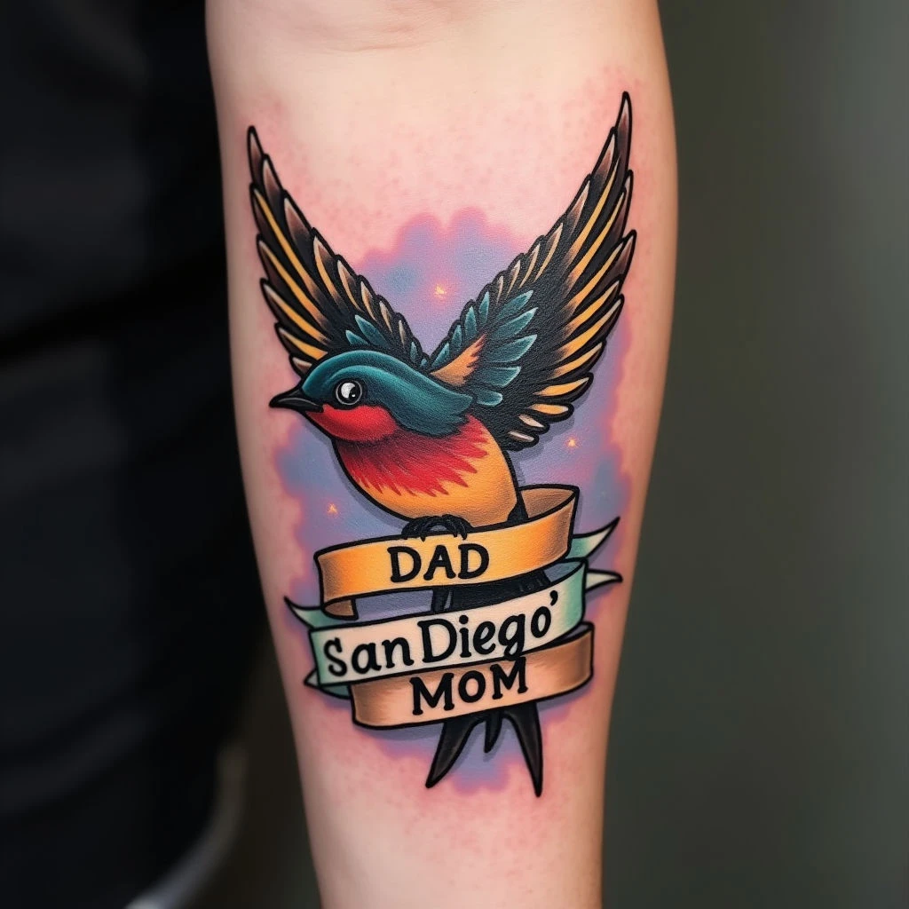 Neo Traditional Swallow Tattoo with Banners