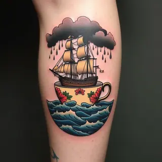 Whimsical Teacup Tattoo: A Neo-Traditional Journey