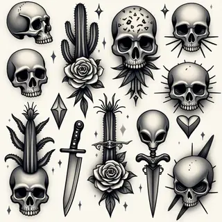 Neo Traditional Tattoo Flash Sheet: Diverse Motifs & Styles