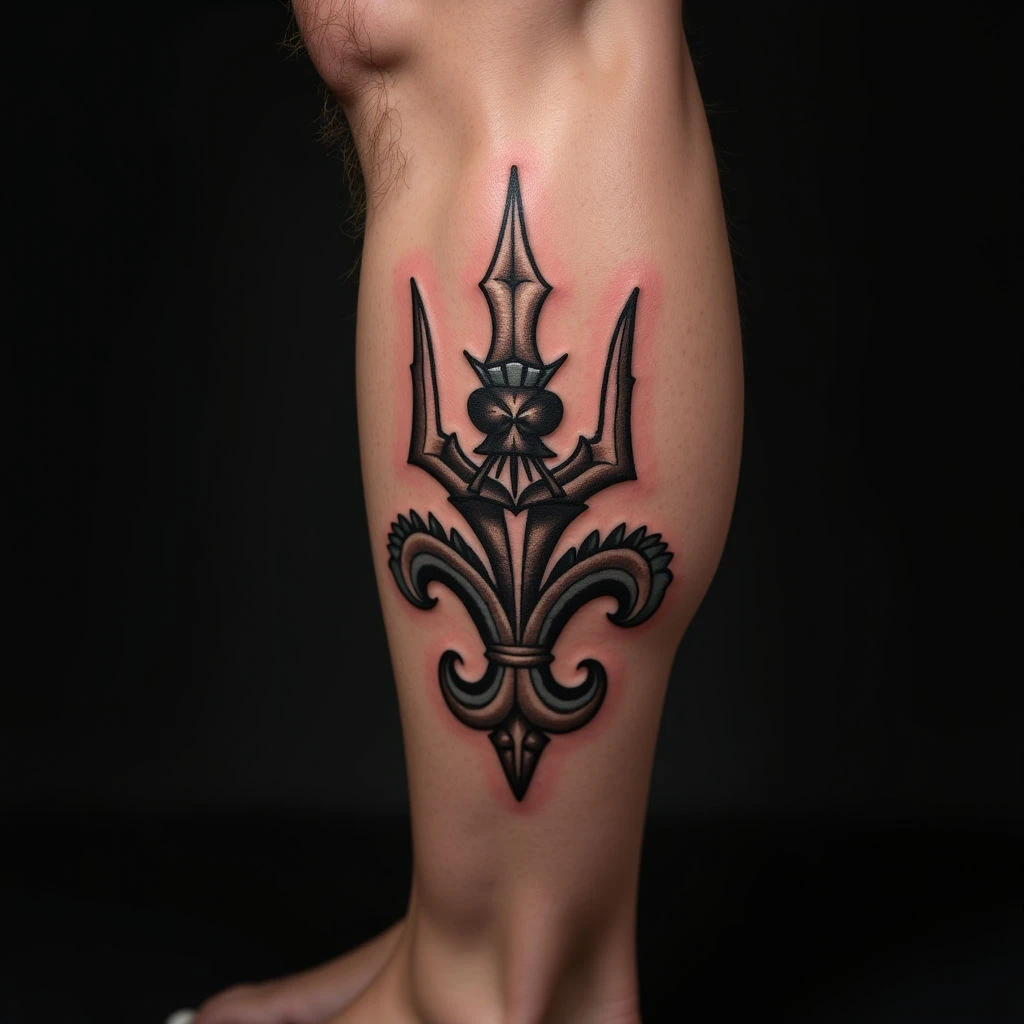 Small Calf Tattoos for Men: Neo-Traditional Beige Designs