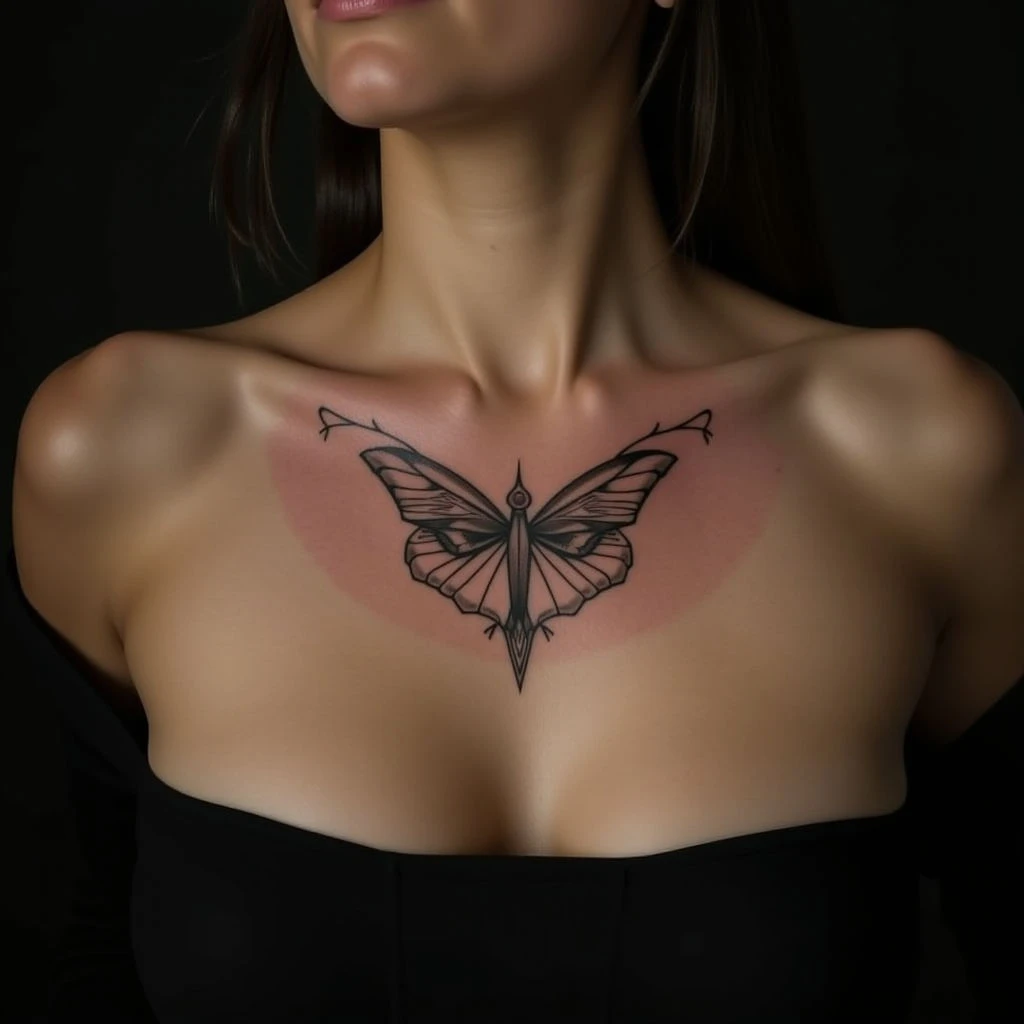 Green & Black New School Collarbone Tattoos: Placement Guide