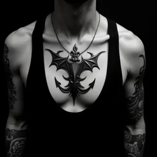Gothic New School Chest Tattoo in Grayscale
