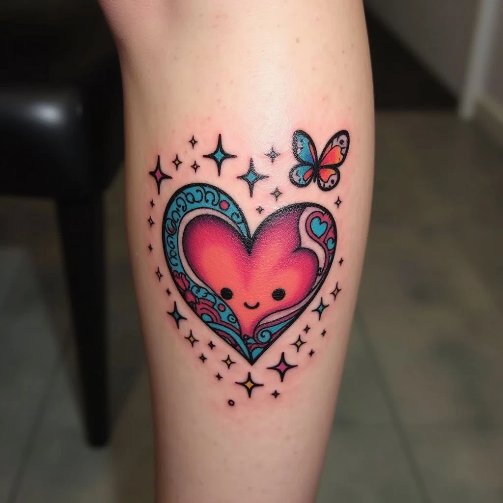 Whimsical Neo-Traditional Heart Tattoo Design