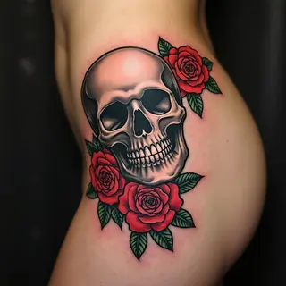 Classic Skull and Rose Tattoo: A Traditional Masterpiece